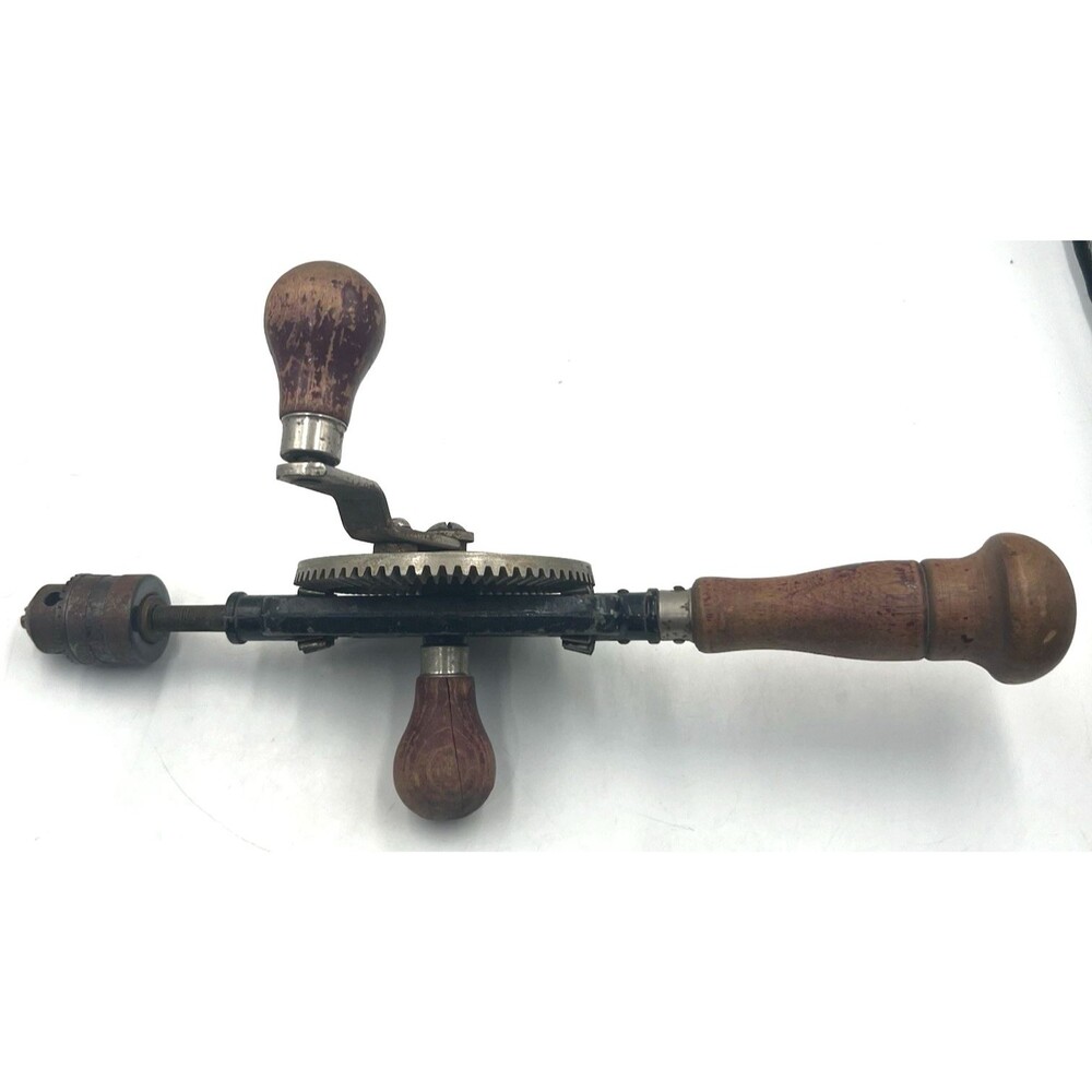 Stanley No 624A Hand Drill Eggbeater Vintage 40s Jacobs Chuck Wood Handle USA
